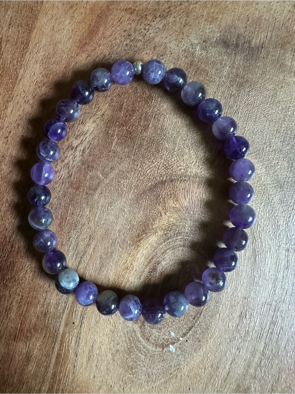 Amethyst Bead Stretch Bracelet - Purple